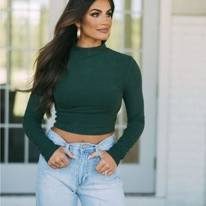 Hunter Green Mock Neck Crop Top